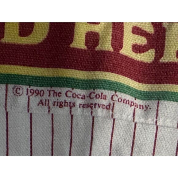 Coca-Cola Apron Red White Striped Adjustable D-Ring dated 1990 Large Pocket Vtg - Picture 6 of 8
